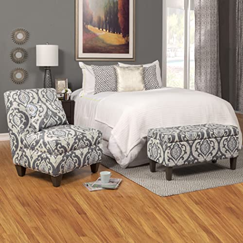 HomePop Large Upholstered Rectangular Storage Ottoman Bench with Hinged Lid, Slate Damask HomePop