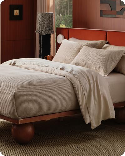 Bedsure Cotton Duvet Cover Queen - 100% Cotton Waffle Weave Khaki Duvet Cover Queen Size, GentleSoft™ and Breathable Tan Bedding Set for All Season, 3 Pieces, 90"x90" Bedsure