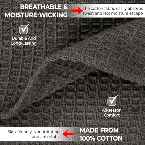 100% Cotton Blankets for Bed - Waffle Weave Blankets for Summer, Lightweight and Breathable Soft Woven Blanket for Spring (Dark Grey, Queen (90" x 90")) QUBA LINEN