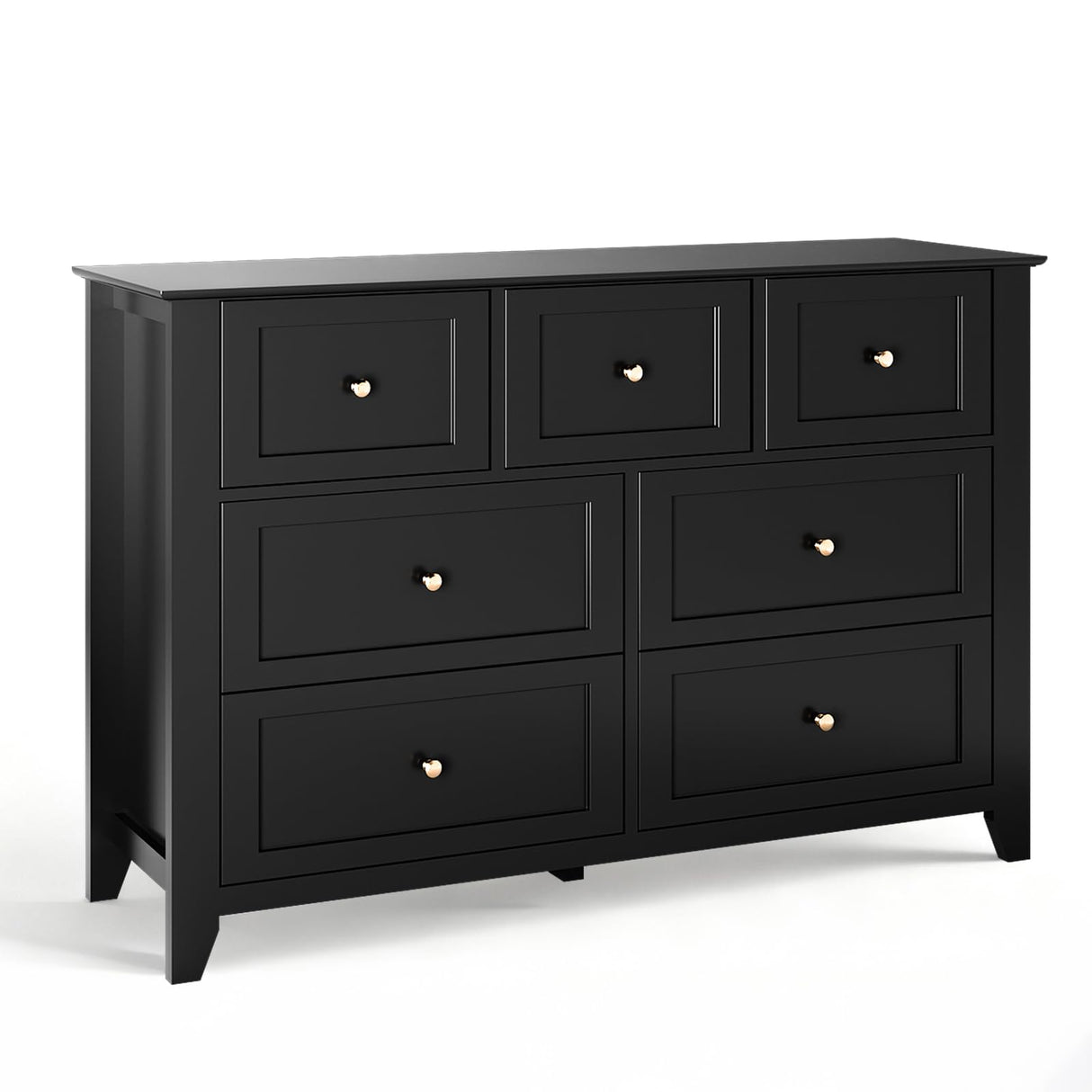 GAOMON 7 Drawers Dresser for Bedroom, 53.9" W Farmhouse Wood Dressers & Chest of Drawers for Clothes, Tall Storage Dressers Organizer with Deep Drawers for Living Room, Closet, Hallway, Black GAOMON
