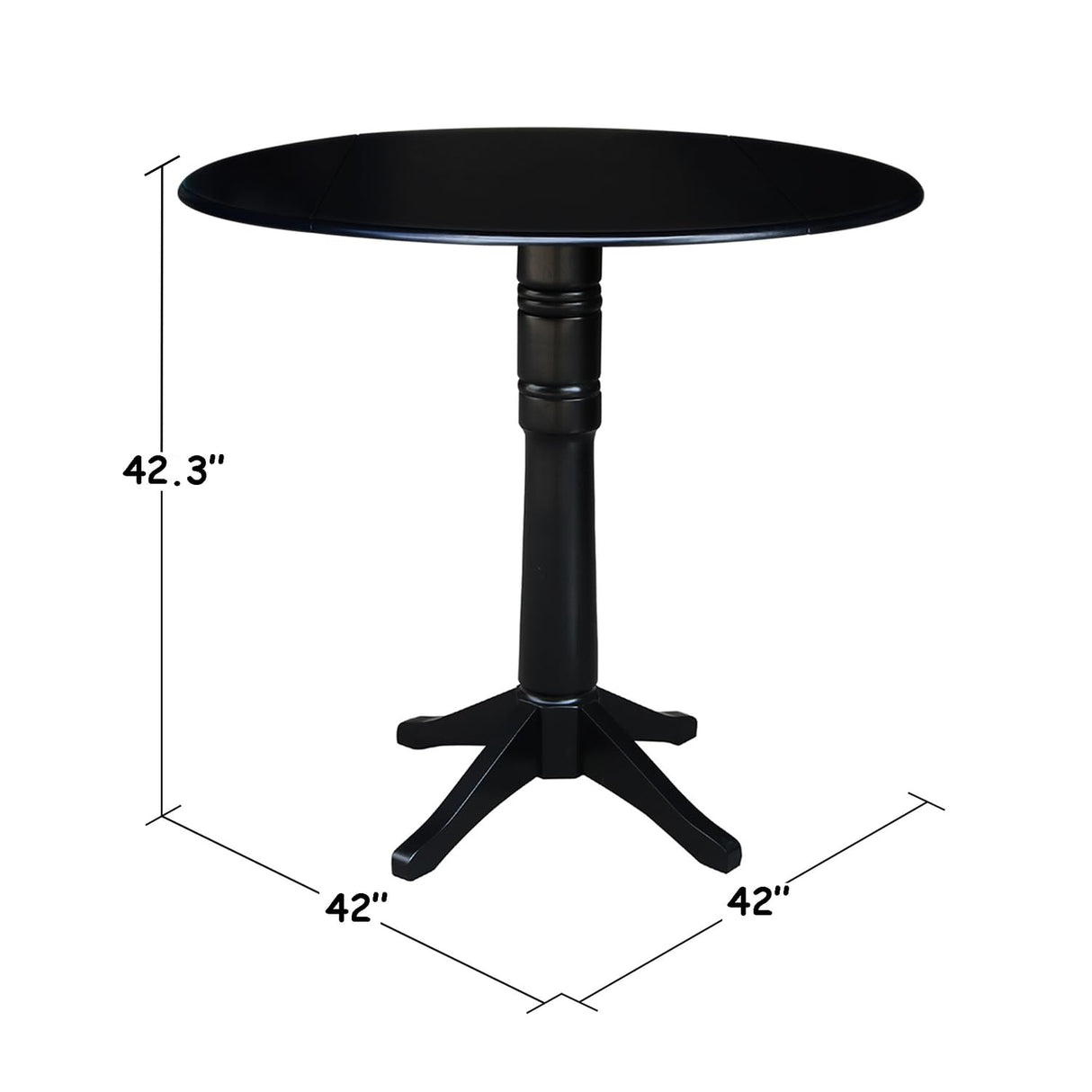 IC International Concepts 42" Round Dual Drop Leaf Pedestal, 42.3" H Dining Table, Black IC International Concepts