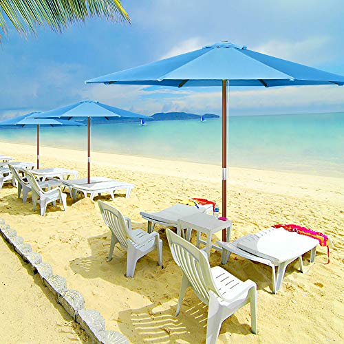 Yescom 9ft Wooden Outdoor Patio Blue Umbrella W/ Pulley Market Garden Yard Beach Deck Cafe Sunshade Yescom