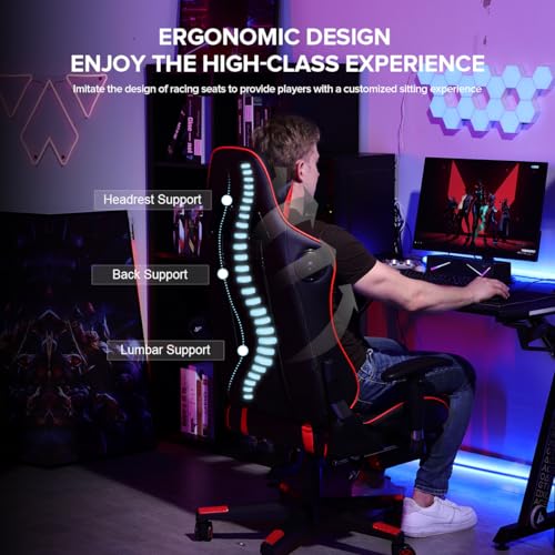 GTPLAYER Gaming Chair with Footrest Speakers Video Game Chair Bluetooth Music Heavy Duty Ergonomic Computer Office Desk Chair GTPLAYER