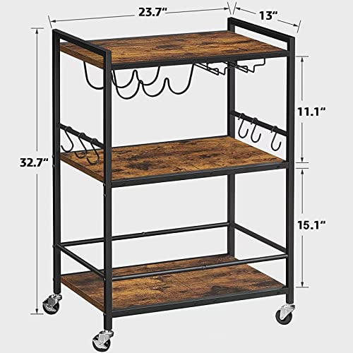 TUTOTAK Bar Cart, Serving Cart for Home, Microwave Cart, Drink Cart, Mobile Kitchen Shelf with Wine Rack and Glass Holder, Rolling Beverage Cart BC01BB030 TUTOTAK