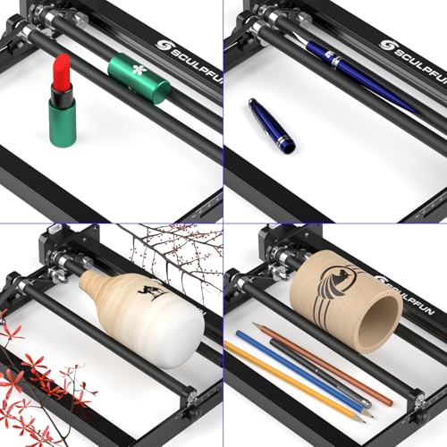 SCULPFUN Rotary Roller, Y-axis Rotary Roller for Laser Engraver Cutter Engraving Cylindrical Objects and Cans with 360°Rotating and 4 Height raisers, Support Diameter 6-150mm SCULPFUN