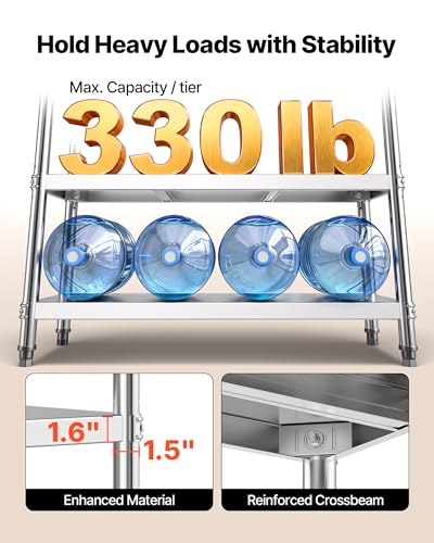 VEVOR Stainless Steel Shelving 48x18.5 Inch 5 Tier Adjustable Shelf Storage Unit Stainless Steel Heavy Duty Shelving for Kitchen Commercial Office Garage Storage 330lb Per Shelf VEVOR