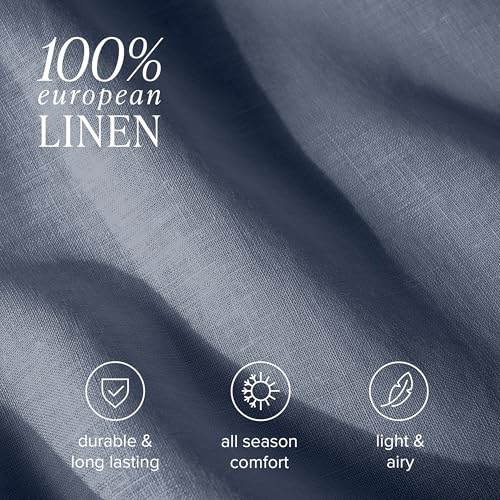 Bare Home Twin Extra Long Sheet Set - Luxury 100% European Linen - Deep Pockets - Easy Fit - 3 Piece Set - Bedding Sheets & Pillowcases (Twin XL, Indigo) Bare Home