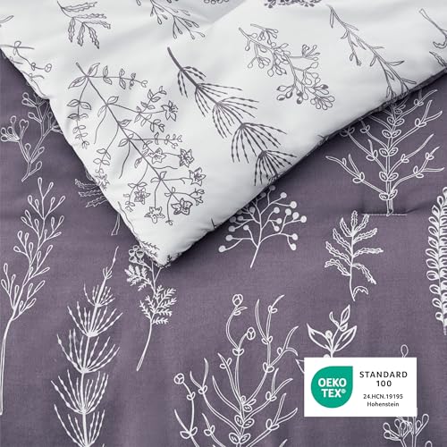Bedsure Queen Comforter Set - Grayish Purple Bed Set, 3 Pieces Cute Floral Bedding, 1 Soft Reversible Botanical Flowers Comforter and 2 Pillow Shams Bedsure