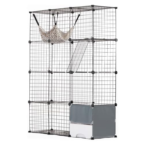 VEVOR Large 4-Tier Cat Cage, 41 x 14 x 55, Detachable Metal Wire Cat Enclosure, with Litter Box Hammock Ramp ladders, Indoor & Outdoor Crate Exercise Place Ideal for Kitty, Small Animals, Black VEVOR