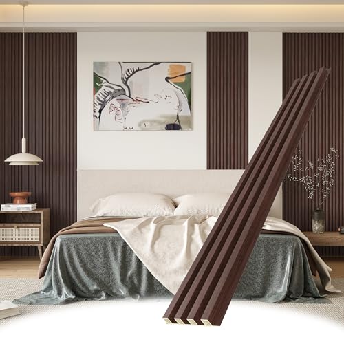 POHARE WPC Slat Wall Panels, 8 Pack Accent Slat Wood Slats for Wall and Ceilings, Acoustic Panels for Interior Wall Modern Décor, Walnut, 95 x 6 in POHARE