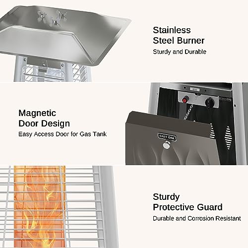 EAST OAK Pyramid Patio Heater, 48,000 BTU Outdoor Patio Heater, Quartz Glass Tube Propane Heater, Triple Protection System, With Wheels, Outdoor Heater for Commercial & Residential, Brown EAST OAK