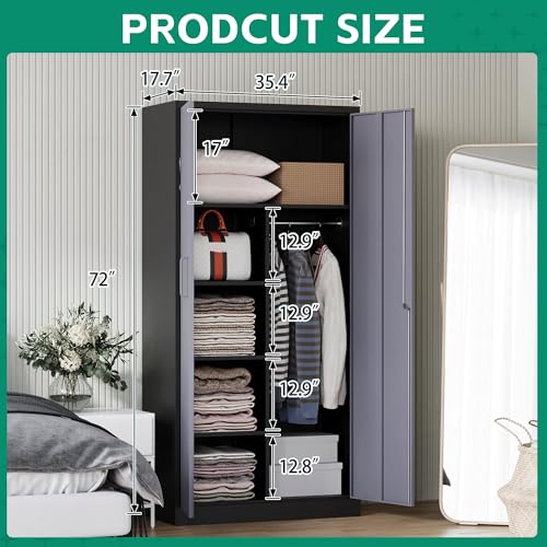 Letaya Metal Storage Cabinet,72'' Employee Lockers Steel Wardrobe with Lock Door for Office,Home,School,Gym,Fire Department,Hotel(72“-Black&Gray) Letaya