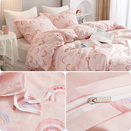 Ivellow Twin Duvet Cover Bed Set 100% Cotton Rainbow Pink for Girls Cute Kawaii Bedding Set 3 Pcs Ultra Soft Breathable Toddler Teen Kids Patterned Cartoon Comforter Cover. Ivellow