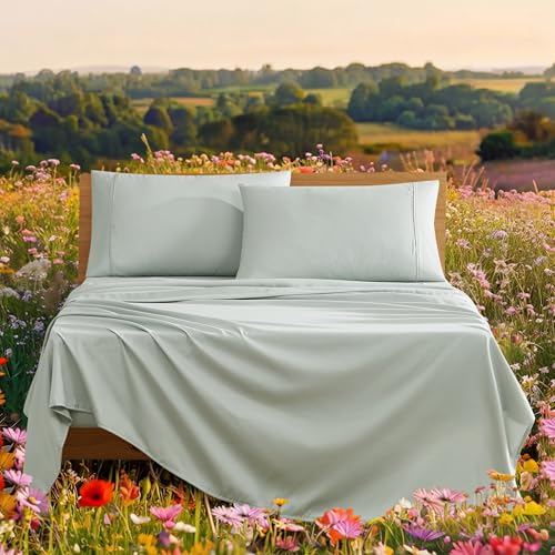UGG Hedi Queen Sheet Set 4-Piece Luxury Cooling Sheets Deep Pockets Premium Bedding with 2 Pillow Shams Hypoallergenic Machine Washable Soft Lightweight Bed Set for Bedroom, Queen, Mineral Green UGG