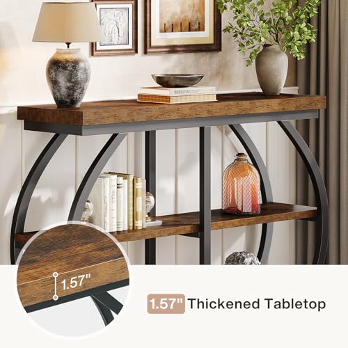 Tribesigns 41.3" Console Table, Industrial 3-Tier Entryway Table with Arched Metal Frame and Storage Shelves for Living Room, Hallway, Rustic Brown Tribesigns