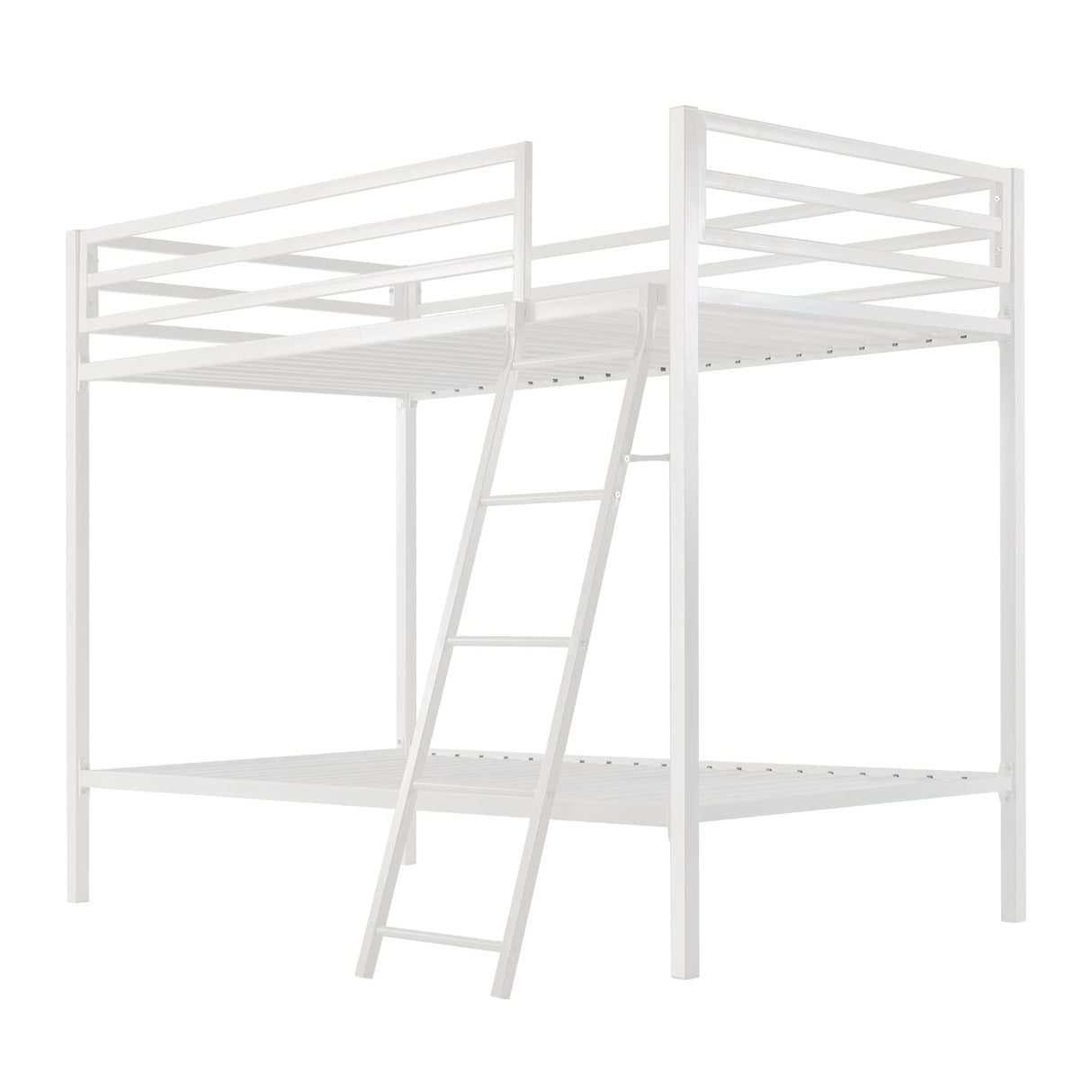 Heavy Duty ikalido Twin Over Twin Metal Bunk Bed with Safety Guard Rail and Ladder in Matte White ikalido