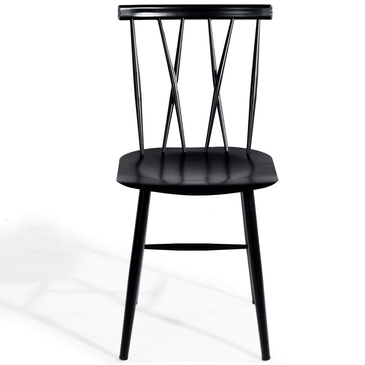 COSTWAY Dining Chair Set of 2, Farmhouse Windsor Chairs Dining Room Chairs with Spindle Back and Sturdy Metal Construction, Kitchen Side Chairs for Living Room Restaurant, Black (Height 17'') COSTWAY
