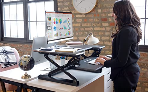 Victor DCX710G High Rise Collection Height Adjustable Standing Desk with Keyboard Tray (Gray) - Sturdy Steel Frame, Dual Lever Release System, 2 Tiered Wooden Work Surface and Keyboard Tray, 31 Inches Victor