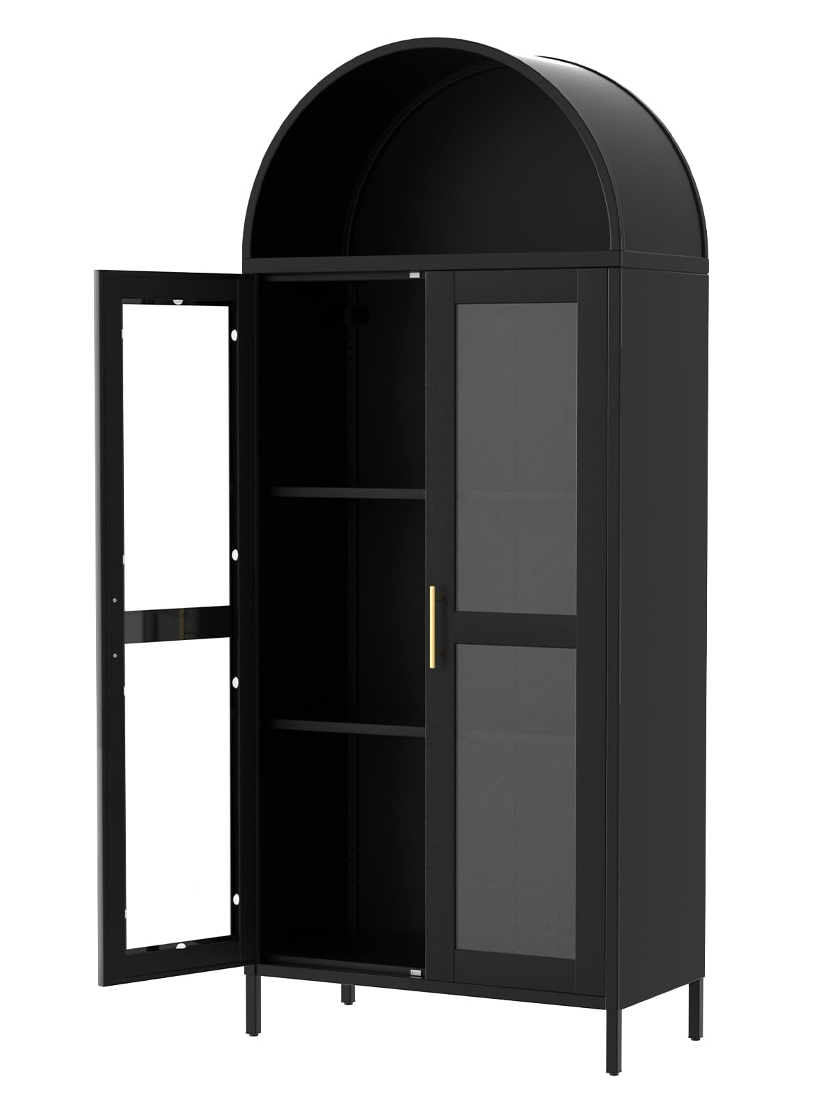 GarveeHome 73 in Tall Arched Cabinet with Glass Doors & Adjustable Shelves, Modern Farmhouse Kitchen Pantry Cabinet, Display Bookshelf for Dining Room, Living Room, Black GarveeHome
