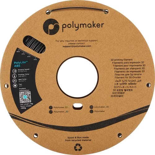 Polymaker ABS Filament 1.75mm Black, ABS 3D Printer Filament 1.75mm Heat Resistant 1kg - PolyLite ABS 3D Printing Filament 1.75mm, Strong & Durable, Dimensional Accuracy +/- 0.03mm Polymaker
