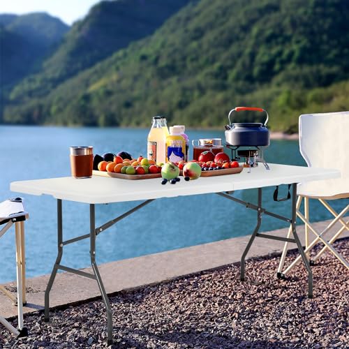 PayLessHere Folding Tables Plastic 6ft Half Portable Foldable Table for for Parties Wedding BBQ Camping, White 6 FT PayLessHere