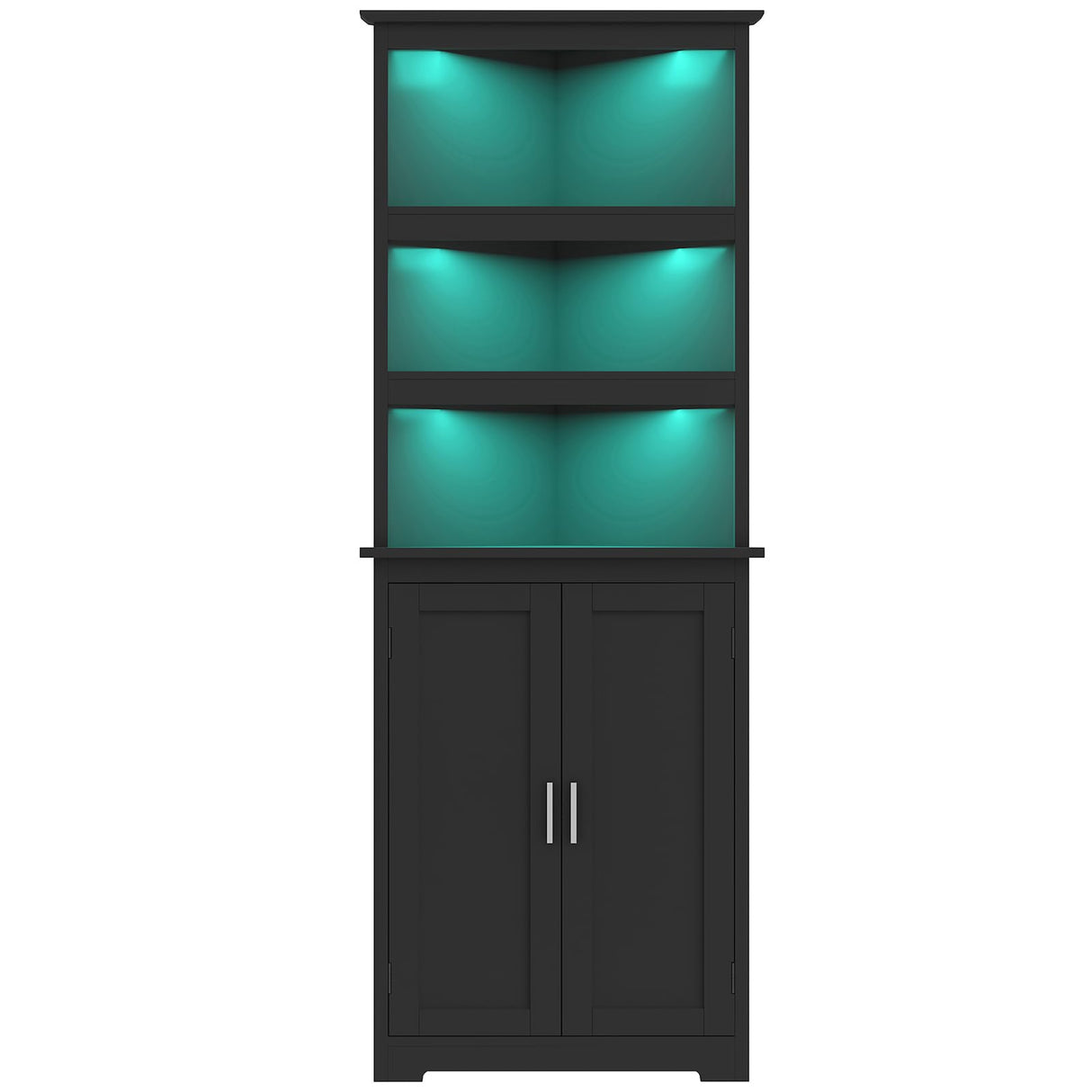 TEENFON Tall Corner Cabinet with LED Lights, Gothic Style Corner Storage Cabinets with Doors, 5-Tier Bathroom Cabinet, Living Room, Dining Room, Black TEENFON