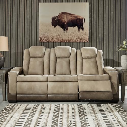 Signature Design by Ashley Next-Gen DuraPella Power Reclining Sofa with Adjustable Headrest, Sand Signature Design by Ashley
