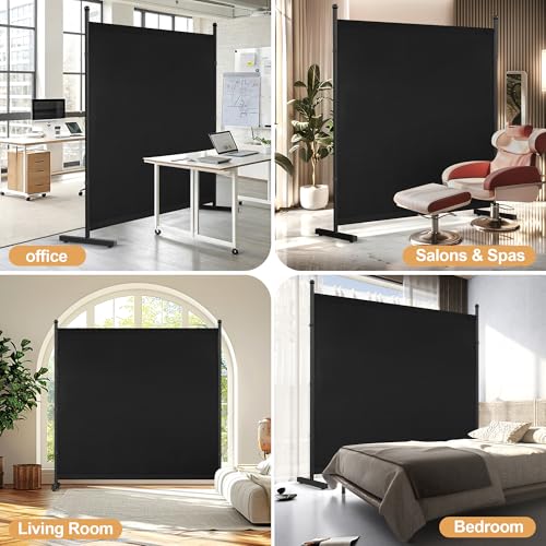 Yettsoy Single Panel Room Divider 6FT Large Privacy Partition Screen, 71" W Freestanding Wall Divider for Room Separation, Portable Room Divider Panel Privacy Screen for Dorm Studio Office, Black Yettsoy