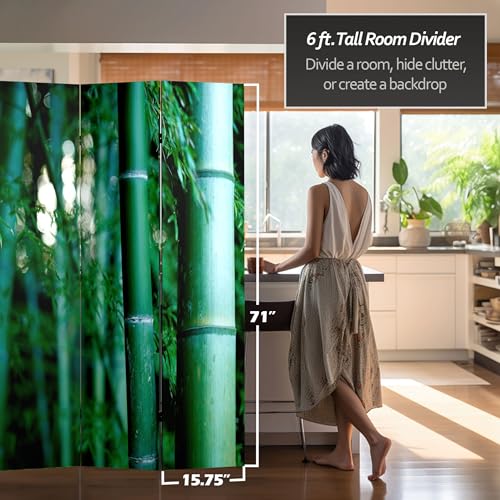 Red Lantern 6 ft. Tall Double Sided Bamboo Tree Canvas Room Divider 4 Panel 4 Panel Freestanding Folding Privacy Screen, Partition, and Separator for Modern and Contemporary Bedroom, Home Office Red Lantern