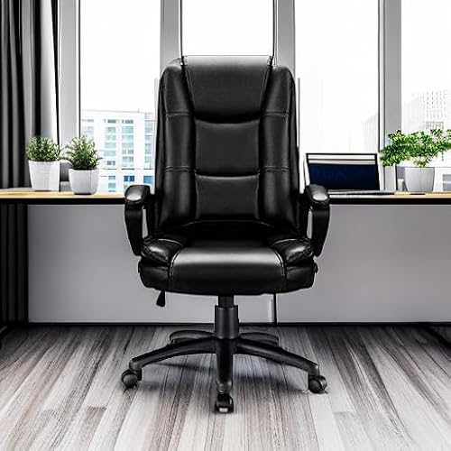 OFIKA Home Office Chair, 400LBS Big and Tall Computer Chair Heavy Duty Design, Ergonomic High Back Cushion Lumbar Back Support, Adjustable Executive Leather with Armrest OFIKA