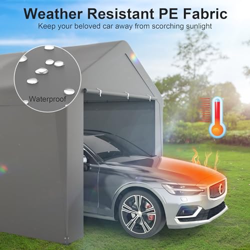 Carport, 10‘ x 20’ Heavy Duty Portable Garage All-Season Car Canopy w/Removable Sidewall & Doors, Carport Canopy Party Tent w/Water-Resistant Tarp for Backyard (Grey, 10‘ x 20’) Phonjoroo