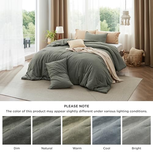 Bedsure Comforter Set King Size - Cotton Fabric with Microfiber Inner Fill, Grayish Olive Green Soft Bed Set for All Seasons, 3 Pieces, 1 Comforter (104" x 90") and 2 Pillow Cases (20" x 36") Bedsure