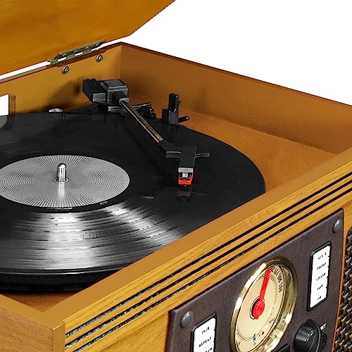 Victrola 8-in-1 Bluetooth Record Player & Multimedia Center, Built-in Stereo Speakers - Turntable, Wireless Music Streaming, Real Wood | Oak Victrola
