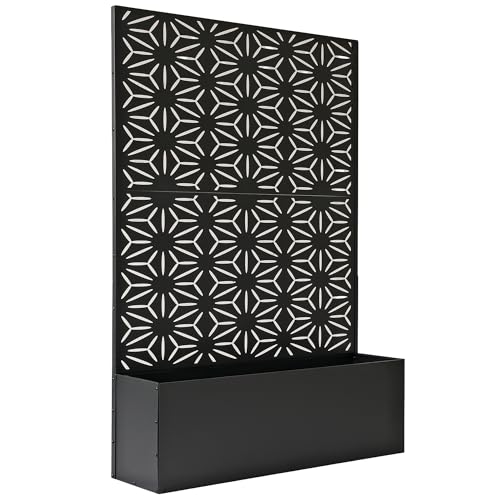 Oakland Living 6 ft. X 4 ft. Black Freestanding Metal Privacy Screen Room Divider with Flower Box Oakland Living