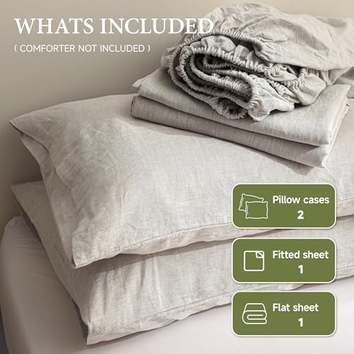 Simple&Opulence 100% Linen Sheets Full Size Set, 4 Pcs Natural French Linen Bed Sheets, Breathable Soft Durable Bedding Set for All Season (Linen, Full) Simple&Opulence