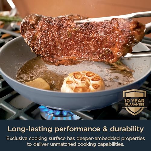 Ninja NeverStick Ceramic Pro 14-Piece Cookware Set, Non-Stick Pots & Pans Set with Glass Lids, Ceramic Coated, Stainless Steel, Stove to Oven Safe, All Stovetops & Induction Compatible, Blue CW39014MM Ninja