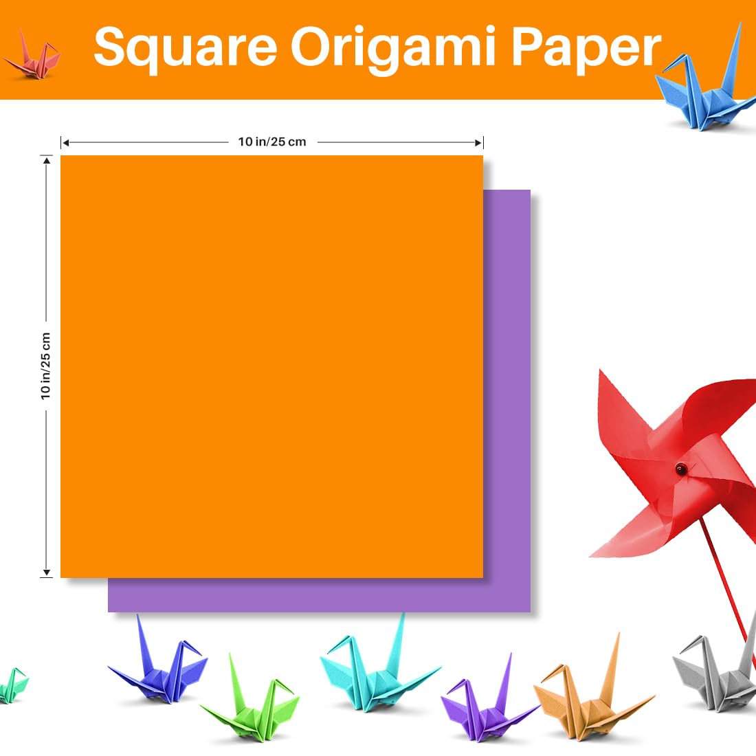 Opret Origami Paper Large, 100 Sheets 9.8x9.8 inch 25x25 cm Origami Paper 50 Vivid Colors Single Sided for Arts and Crafts Projects Opret