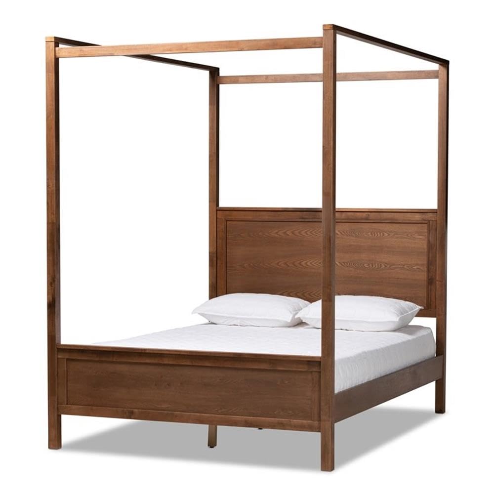 Baxton Studio Veronica Modern and Contemporary Walnut Brown Finished Wood Queen Size Platform Canopy Bed Baxton Studio