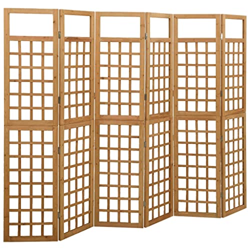 vidaXL 6-Panel Room Divider/Trellis, Solid Fir Wood, Outdoor Suitable, Plant Supporter, Foldable Design, Brown, Size: 95.5"x70.9", Assembly Required vidaXL