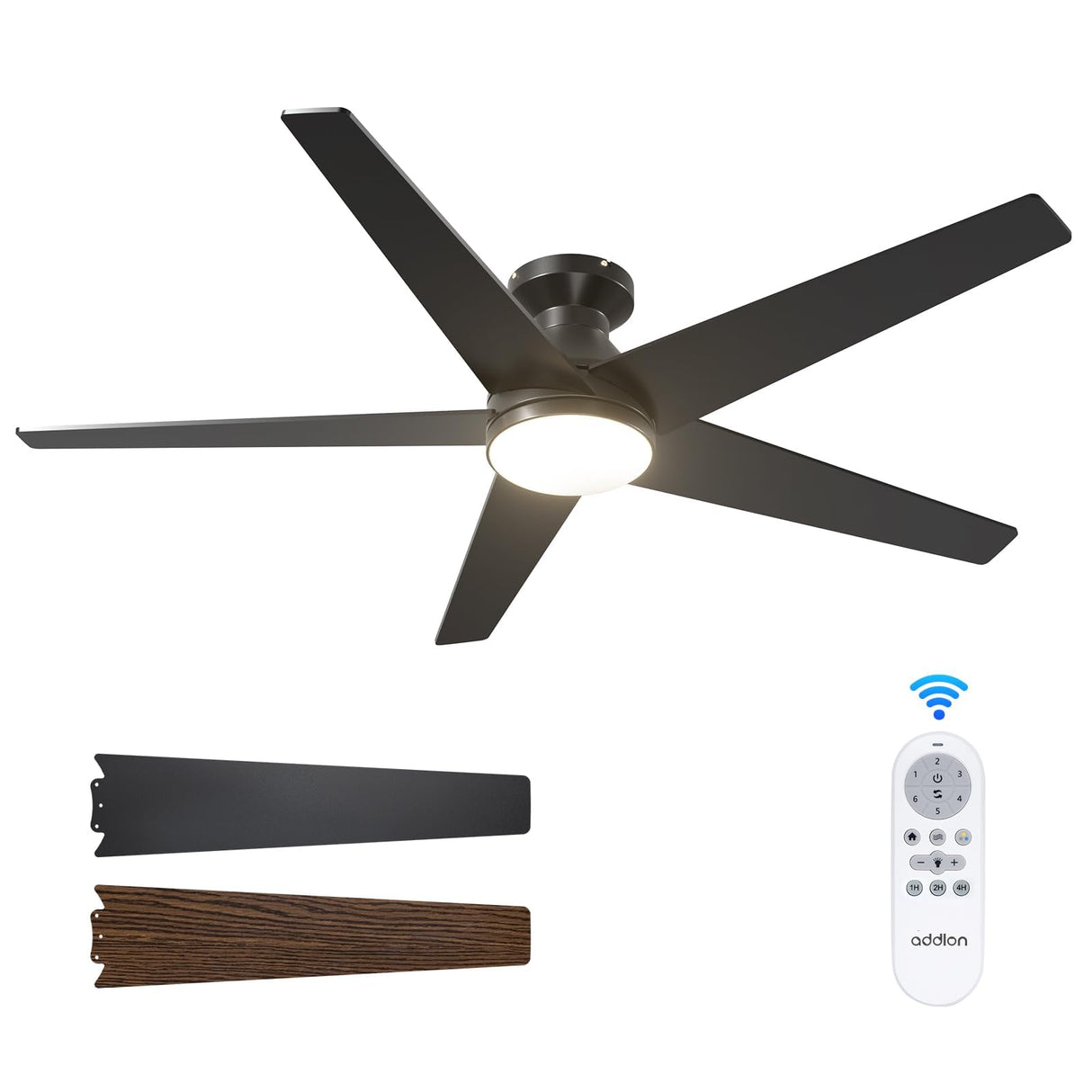 addlon Ceiling Fans with Lights, 52 inch Low Profile Ceiling Fan with Light and Remote Control, Flush Mount, Reversible, 3CCT, Dimmable, Noiseless, Black Ceiling Fan for Bedroom, Indoor/Outdoor Use addlon