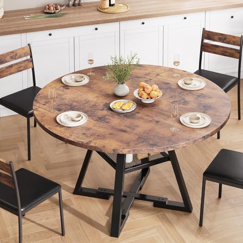 Jocoevol Round Dining Table for 4,Kitchen Dining Room Circle Dinner Pedestal Table,Space Saving Wood Kitchen & Dining Room Furniture (Vintage, 42In) Jocoevol