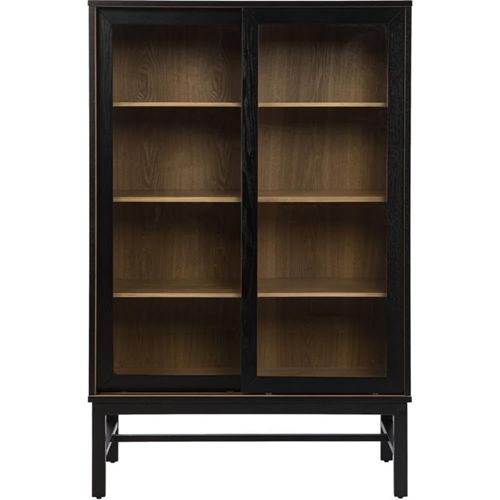 MAKLAINE Farmhouse Engineered Wooden Curio Cabinet in Black and Natural MAKLAINE