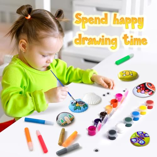 Sea Shell & Rock Painting Kit Glow in The Dark Creative Craft Kits Art Supplies for Kids Arts & Crafts Toys for Boys and Girls Ages 6-12 Art Painting Gift for Birthday Activities Aokna
