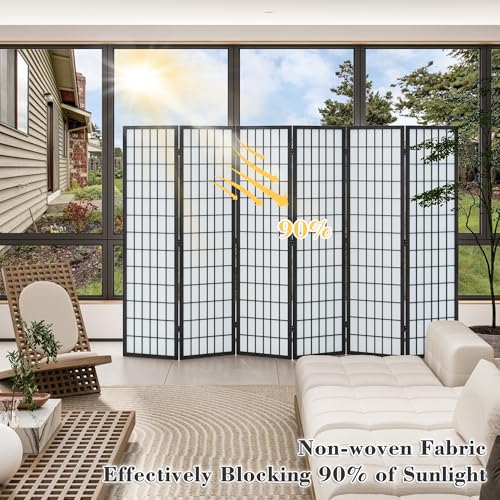 WelFurGeer 6 Panel Shoji Screen Room Divider, Folding Privacy Screens, Room Partitions and Dividers, Decorative Room Dividers, Wall Dividers for Room Separation, Japanese Room Divider for Home (Black) WelFurGeer