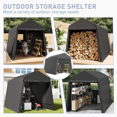 7X12 Ft Outdoor Portable Storage Shelter Shed with Rolled Up Zipper Doors & Vents, Heavy Duty Carport for Motorcycle Waterproof and Uv Resistant Anti-Snow Portable Garage Kit Tent, Black Hipicute