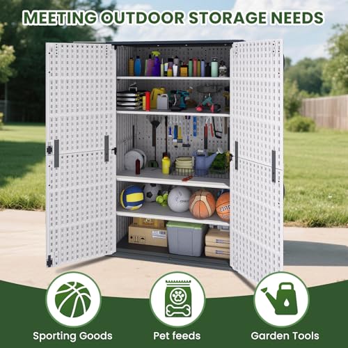 Greesum Outdoor Storage Cabinet Without Shelves, 45 cu.ft Outdoor Waterproof Storage Shed for Garden Tools, Pool Storage, Garbage Cans, White Greesum