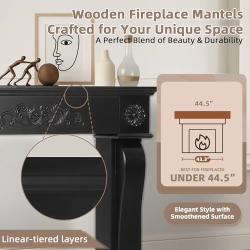 EPICOZY Modern Fireplace Mantel Surround, Decorative Wooden Freestanding Mantel for Electric Fireplace, Waterproof & Anti-Tipping, Premium MDF Mantel with Leg for Living Room, Black EPICOZY