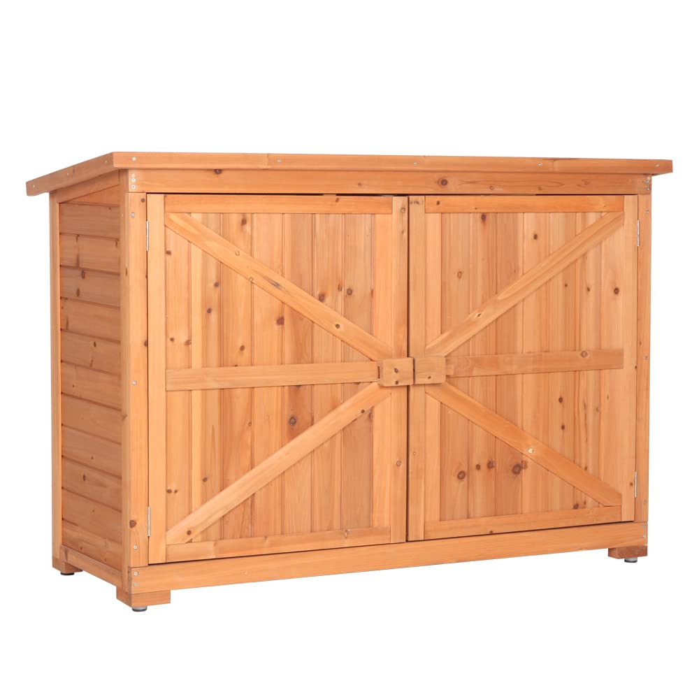 VINGLI Outdoor Wooden Storage Shed, 50.4” x 19.7” x 34.6” (L x W x H) Extra Large Garden Shed Outside Tool Cabinet with 2 Safety Latches, Patio Storage Organizer for Garden Yard Lawn Equipment VINGLI