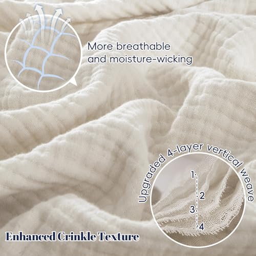 PHF 100% Cotton Muslin Blanket King Size 108"x90", 4-Layer Lightweight Gauze Throw, Breathable Cloud-Soft Minimalist Blanket for Bed, Couch, Camping & Baby, Oat Milk, Ideal Gift PHF