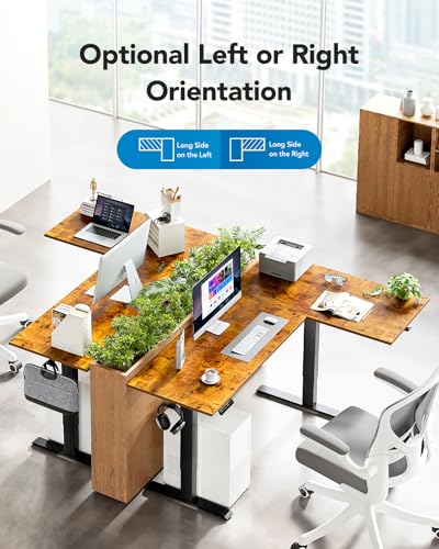 HUANUO 71x48 inch Dual Motor L Shaped Electric Standing Desk with 3 Preset Heights, Electric Height Adjustable Computer Table, 2 Hooks & Cable Tray, Raising Desk for Home Office, Vintage Brown HUANUO